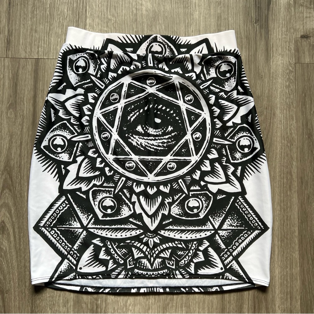 High waisted all seeing eye mini skirt.